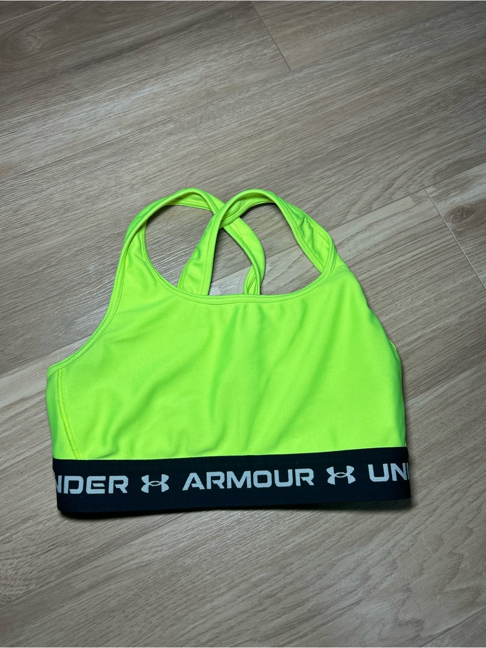 Under Armour Neon Yellow Crossback Sports Bra with Black Logo Band